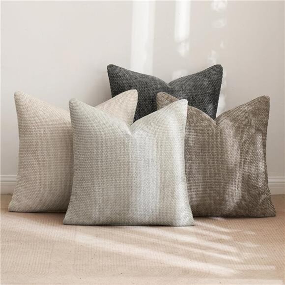 Pack of 4 Couch Throw Pillow Covers 18x18 Inch Neutral Soft Decorative - Picture 3 of 7